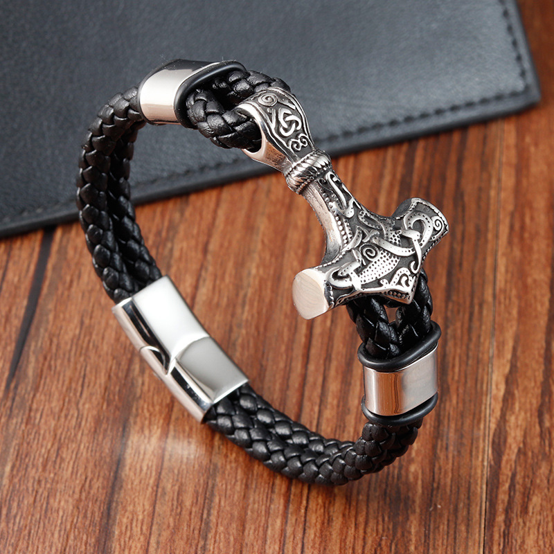 Leather Strap Bracelet Stainless Steel Leather Woven Bracelet Genuine Leather Bracelet Men's Viking Jewelry L2025 Leather Strap Bracelet Stainless Steel Leather Woven Bracelet Genuine Leather Bracelet Men's Viking Jewelry L2025