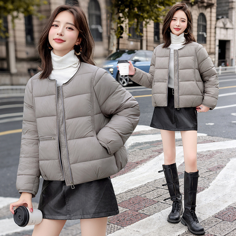薄款棉服女短款2025秋冬新款简约洋气圆领学院风小个子短款棉衣潮|undefined