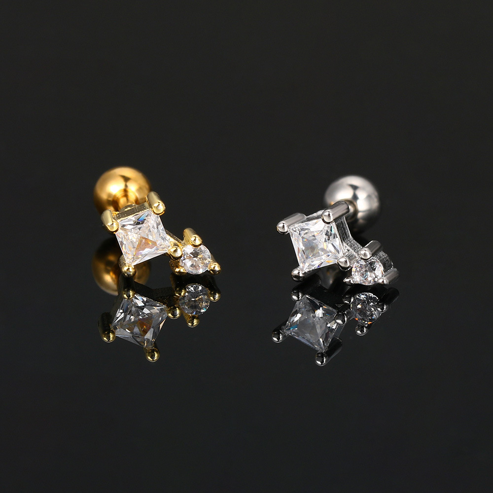 5g Weight 18K Real Gold Plated, Platinum Plated Plating Material Zircon Inlay Material Ear Cartilage Rings & Studs Piercing Type 1 Piece, 1 Pair Quantity Daily Occasion Copper Material Geometric Pattern Women's Gender Elegant, Streetwear Style Inlay Craft 1 Piece 1 Pair Elegant Streetwear Geometric Inlay Copper Zircon Ear Studs 5