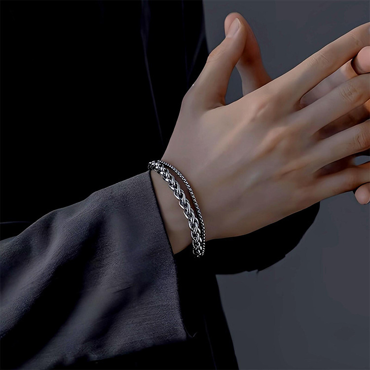 Ins European and American Punk Style Double-Layer Dragon Bone Bracelet That Does Not Fade, Men's Fashionable High-End Personalized Hip-Hop Hand Jewelry Trend