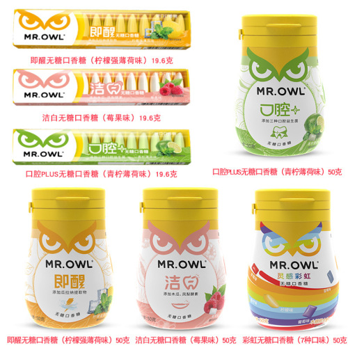 Korean Owl Mr. Gum Health Extract Rainbow Fruit Strong Mint Guarana Driving Refreshing White Cool