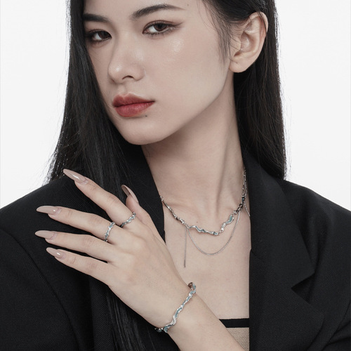 S2062 Mint Blue Cold Wind Texture S925 Sterling Silver Bracelet Ice Lake Series Epoxy Hand Accessories for Women High-end