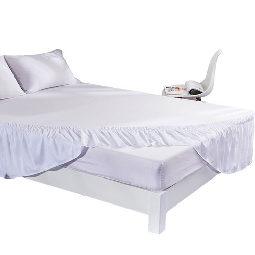 Solid-color bed skirt, single-piece bedskirt with elastic trim to conceal imperfections, featuring a white, dust-proof bed cover.
