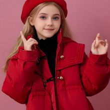 女童中长款羽绒棉服连帽大毛领休闲棉袄外套公主中大童加厚洋外套