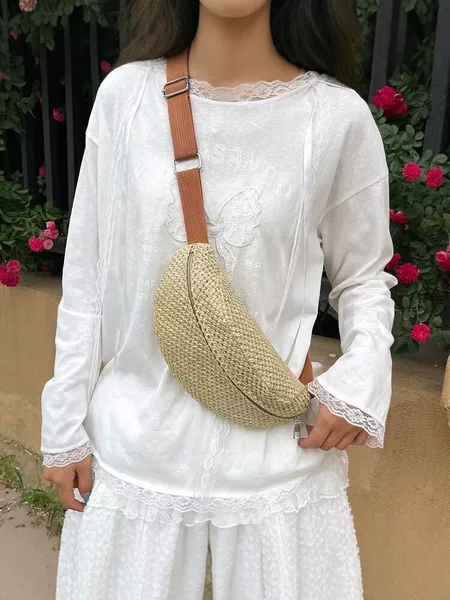 Straw Woven Crossbody Bag for Women, Summer 2026 New Style, Ethnic Style Waist Bag, Chest Bag, Versatile for Travel and Vacation, Phone Bag
