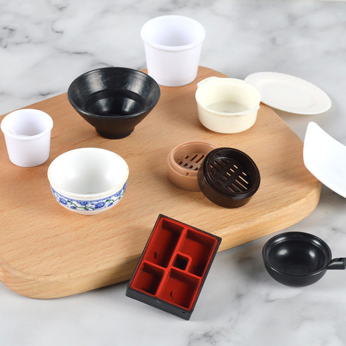 Mini miniature simulated bowls, plates, bowls, steam racks, casserole accessories, DIY tableware, food toys, mini simulated kitchen toys