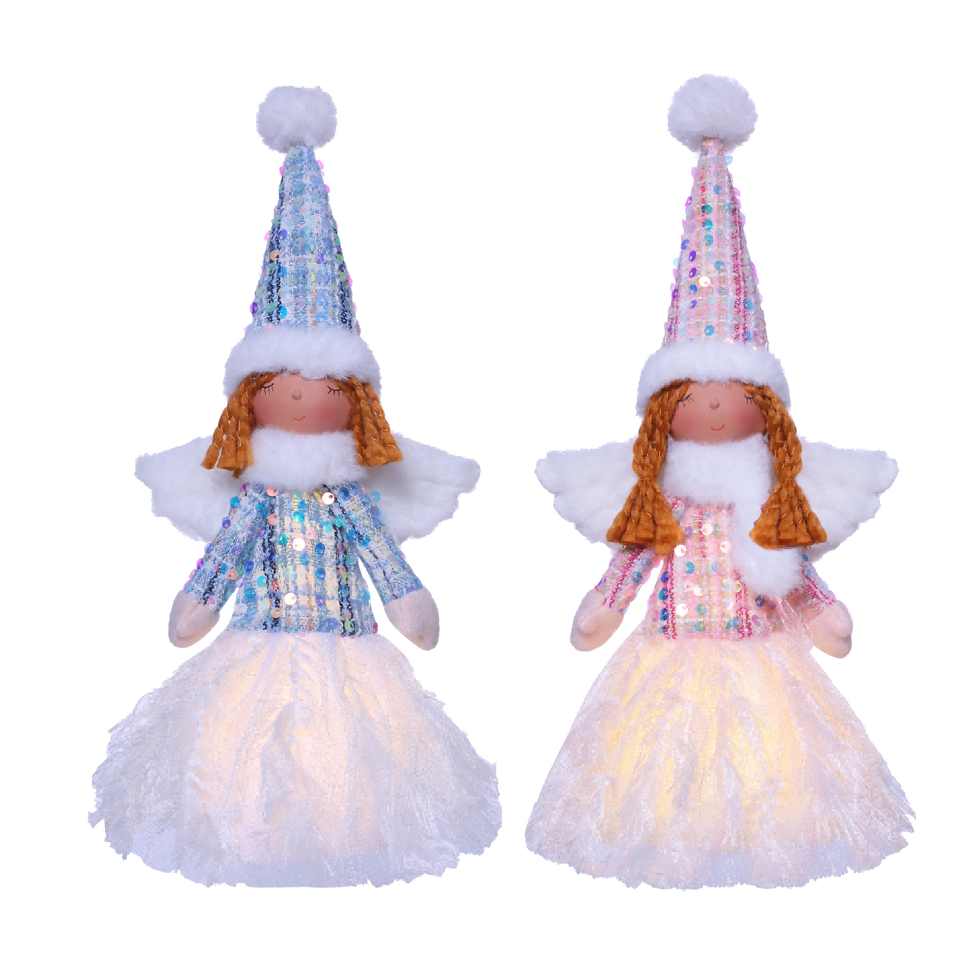 Adorno encantador de ángel de Navidad pareja muñeca decoración de ventana muñeca luminosa transfronteriza decoración de lentejuelas decoración al por mayor