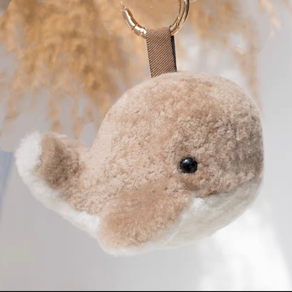 Lindo Delfín de lana real llavero coche piel ballena colgante Felpa Muñeca adornos