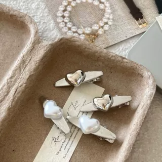银色小号蝴蝶结发夹鸭嘴夹女拉丝银高级感侧耳边夹前额刘海发饰