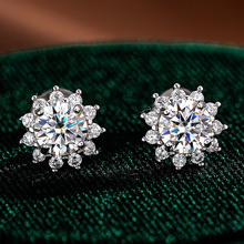 s925银耳环女款太阳花耳钉气质简约婚庆莫桑钻礼物耳饰品厂家批发