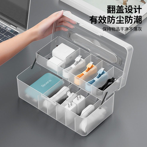 Data Cable Storage Box Flip-Top Desk Phone Charger Cable Earphone Multi-Compartment Cable Organizer Dustproof Drawer Organizer Gadget