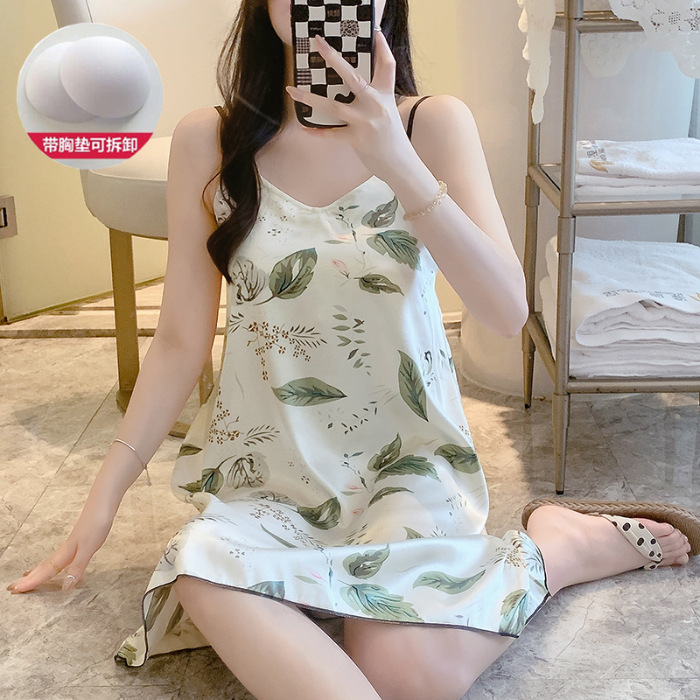 2024 pijama de verano cinta de simulación cojín de pecho delgado de dibujos animados sexy vestido de pijama de ropa de casa de mujer vestido unificado