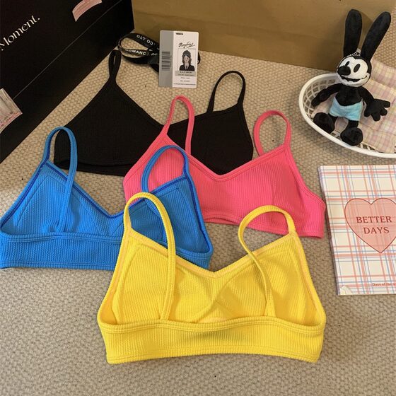 French Triangle Cup with Chest Pad Camisole Vest European and American Spice Girls Inner Top Tube Top Comfortable Breathable Underwear Beautiful Back