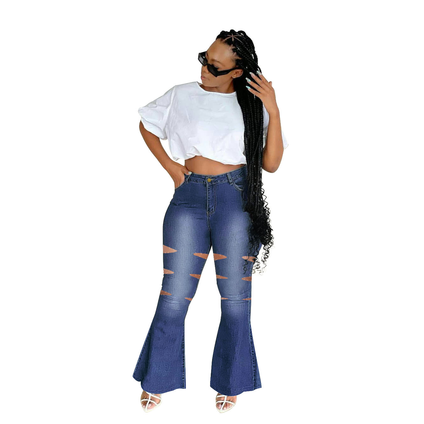 Plus Size Low Stretch Ripped Bootcut Jeans NSWL110972