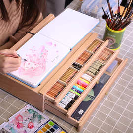 中盛画材 跨境批发 山毛榉三层抽屉绘画工具箱颜料盒工具盒