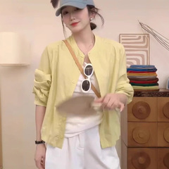 薄いシャツのコートの女性の夏の新型2025年に流行した日焼け止めシャツのゆるいラミー麻のシャツの気質の上着