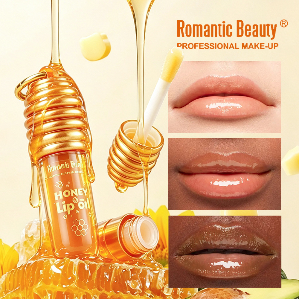Aceite labial de miel popular transfronterizo, esencia hidratante, bálsamo labial nutritivo, brillo labial con llavero que se puede colgar en una bolsa, brillo labial voluminizador