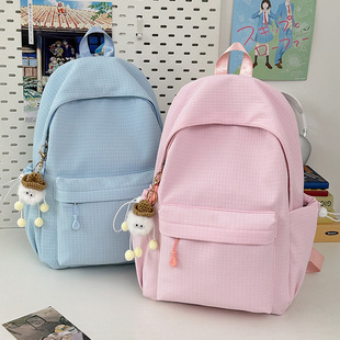 Backpack New Solid Color Simple Versatile Lightweight Nylon Backpack Good-Looking Junior High School College Student School Bag