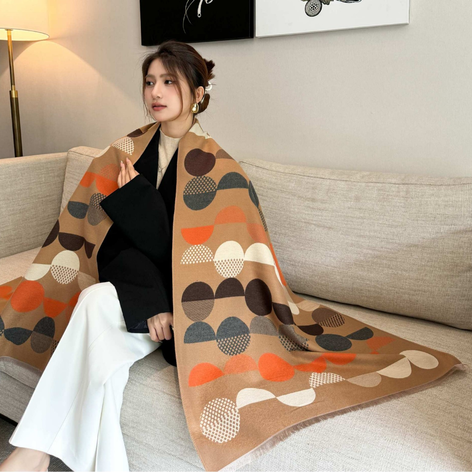 Sciarpa donna double-face in finto cashmere, scialle color-block_voghion.com