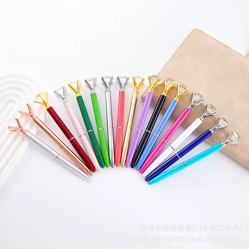 厂家批发大钻笔 金属圆珠笔玻璃笔 水钻金属笔广告笔可印LOGO