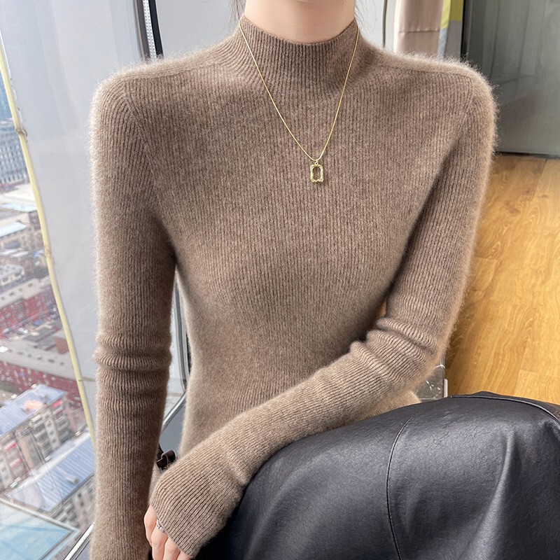 Women's autumn and winter half-turtleneck cashmere knit sweater, slim-fit long-sleeve wool knit top, perfect as an inner layer Women's autumn and winter half-turtleneck cashmere knit sweater, slim-fit long-sleeve wool knit top, perfect as an inner layer
