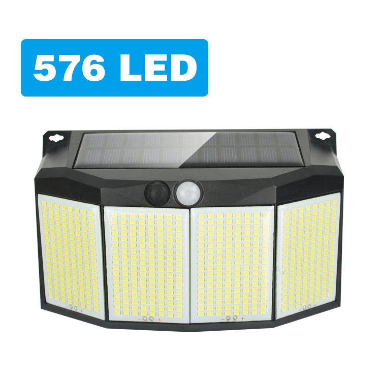 Solar al aire libre impermeable Cuerpo Humano inducción lámpara de pared de cuatro lados luminoso 576led solar lámpara de jardín