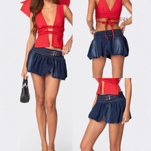 2025亚马逊跨境欧美夏季新款美式小众花苞裙低腰百搭牛仔半身裙女