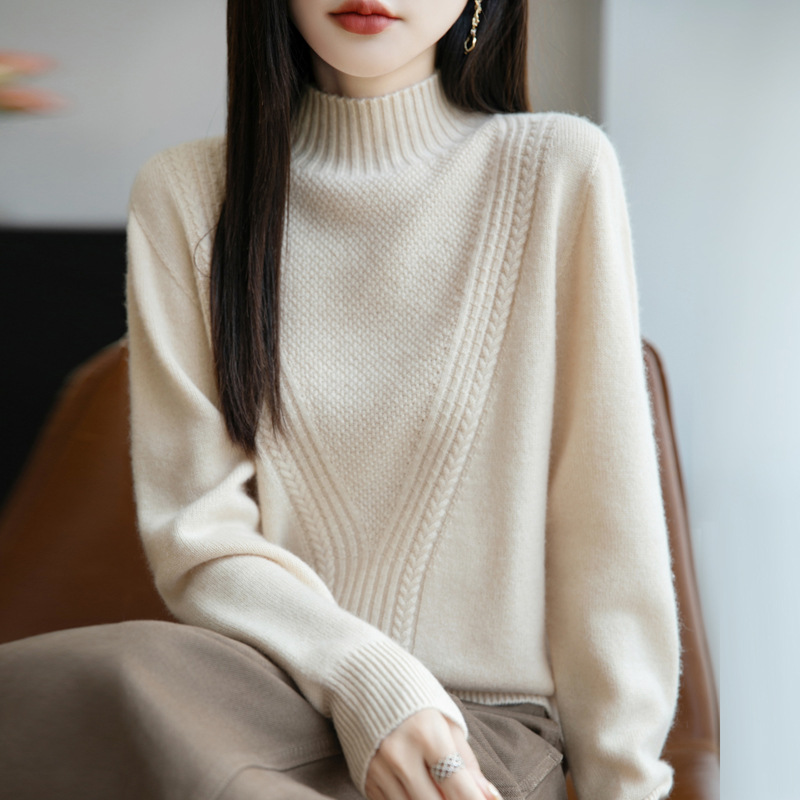 First-Line Ready-To-Wear Wool Blend Autumn and Winter New Women's Loose Half Turtleneck Pure Color Twisted Inner Bottoming Knitwear