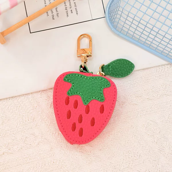 Cute Cartoon Mini Fruit Series Leather Coin Purse Pendant, Niche Creative Accessory, Fresh Leather Small Bag