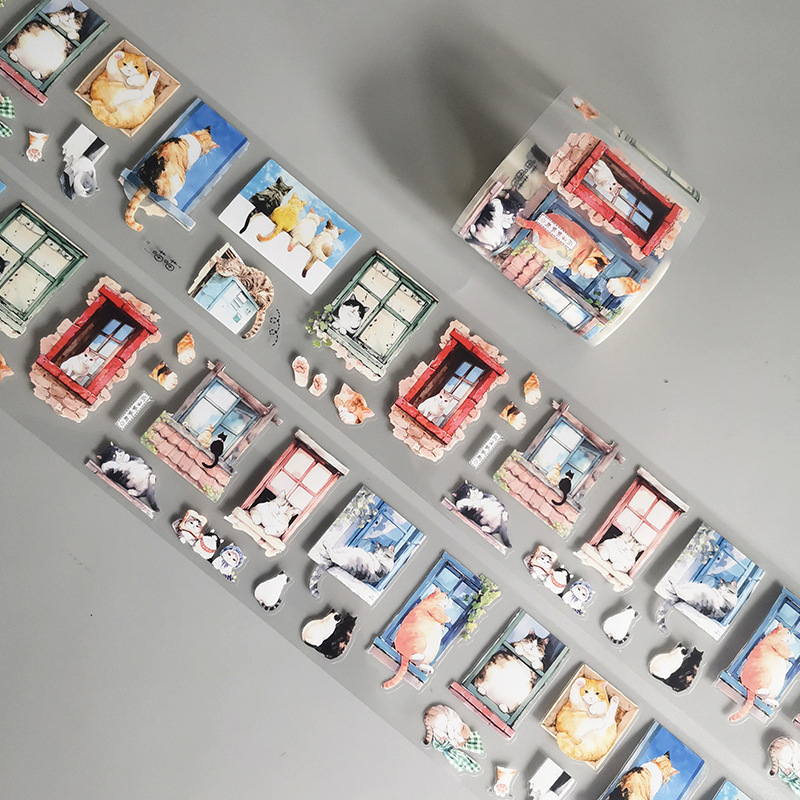 Hand account sub-packing tape pet die-cutting series duck sheep dog cat PET antique material diy hand account sticker