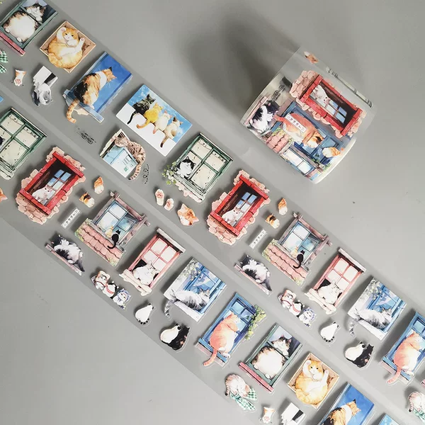 Hand account sub-packing tape pet die-cutting series duck sheep dog cat PET antique material diy hand account sticker