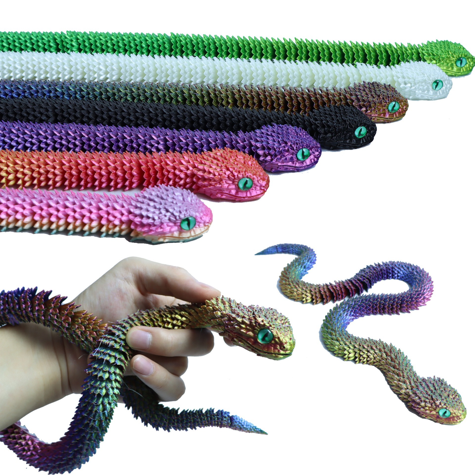 New Viper 3D Printed Snake Year Toy Figure Snake Egg Set with Movable Joints, Realistic Small Snake Model, Glow-In-The-Dark