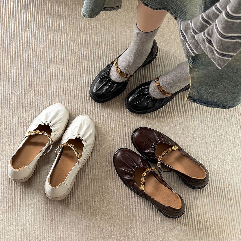 Silent Sole Sporty Ballet Sheepskin Mary Jane Shoes 2026 Autumn Height-Increasing Mid-Heel Round-Toe Round-Buckle Genuine Leather Women's Shoes Silent Sole Sporty Ballet Sheepskin Mary Jane Shoes 2026 Autumn Height-Increasing Mid-Heel Round-Toe Round-Buckle Genuine Leather Women's Shoes