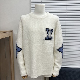 In-Stock Source Factory Lujia Presbyopic Logo Four-Leaf Clover Jacquard Long-Sleeve Knit Crew Neck Sweater for Men and Women Cross-Border