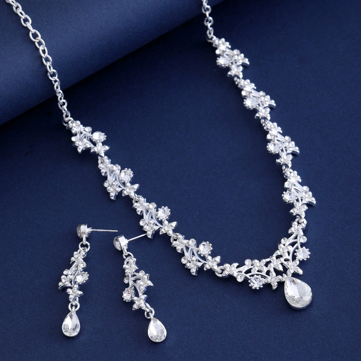 Fashionable earrings, necklace, chain, set for bride, accessory, European style, 2 piece set, wholesale