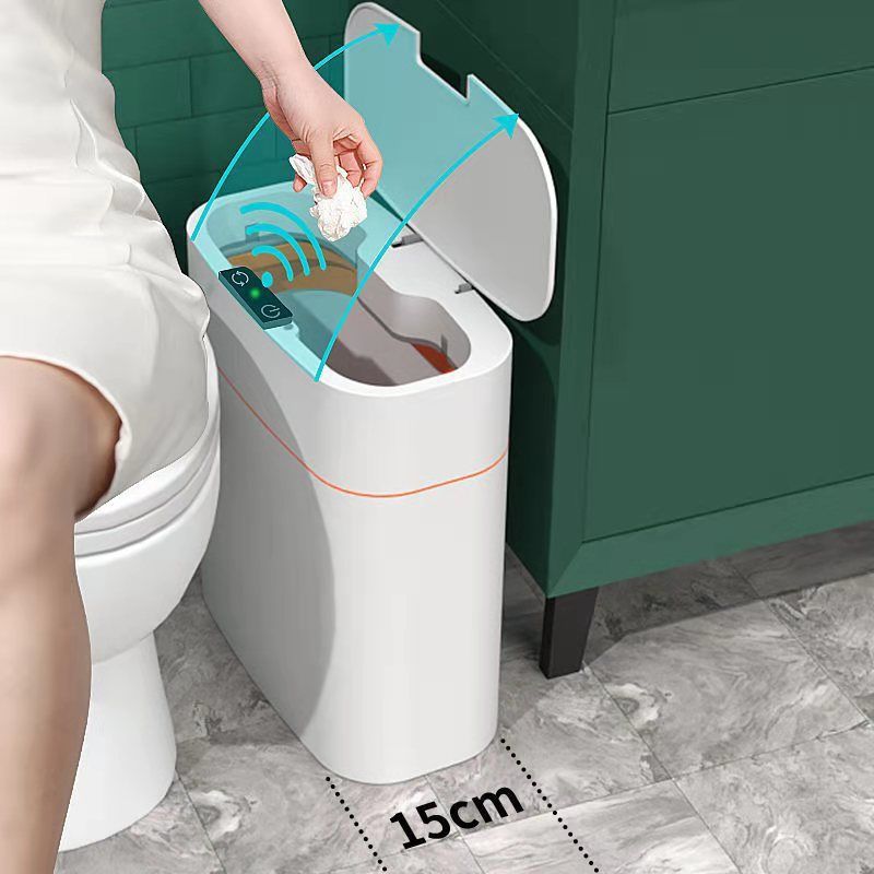 Basura de inducción inteligente inodoro doméstico automático lujoso ligero con cubierta de papel estrecho eléctrico cubo de papel higiénico