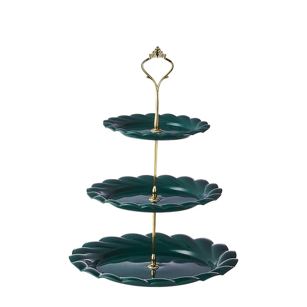Three layers of water drop round gold rod ink green