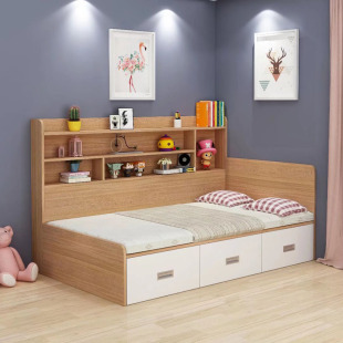 Tatami Bed Small Apartment Single Bed with Bookshelf Panel Bedside Modern Simple High Box Double Storage Children's Bed