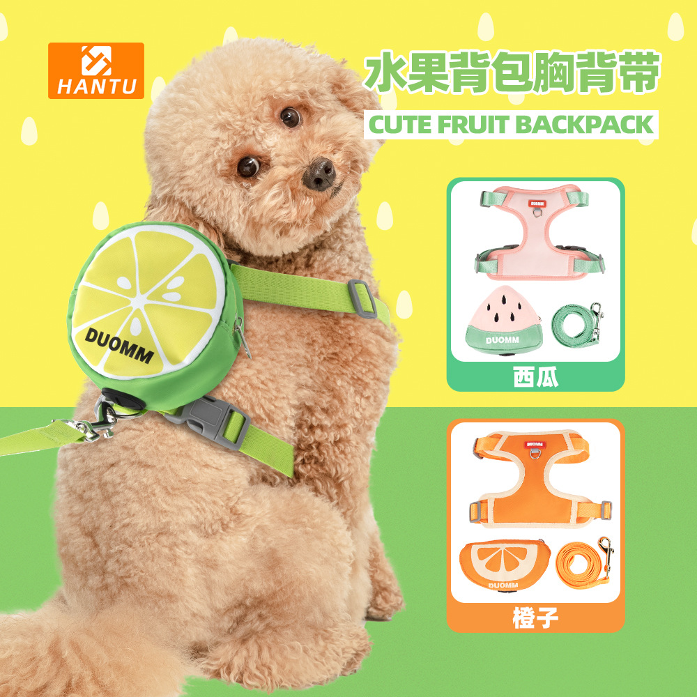 Fábrica de stock de mascotas mochila de frutas patrón de mascotas cuerda de tracción de perros pequeños cuerda de tracción de perros