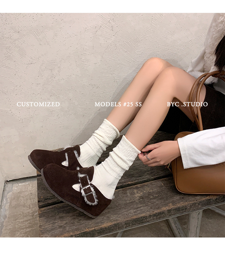Dép lông Birkenstock da thật nữ đế dày, mũi kín lông cừu, có khóa thắt lưng, tăng chiều cao bên trong — cà phê nâu chi tiết 22