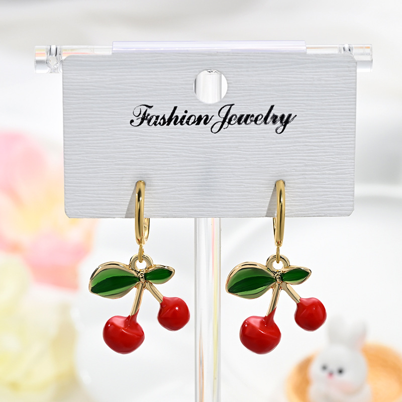 Aretes de cereza roja para mujer – colgante exquisito, fruta de imitación versátil, nuevo estilo