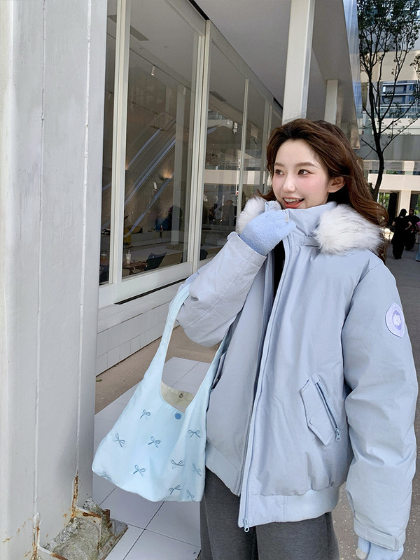 蓝色面包服短款女冬季新款韩版棉衣棉服女保暖学院风设计感外套潮|undefined