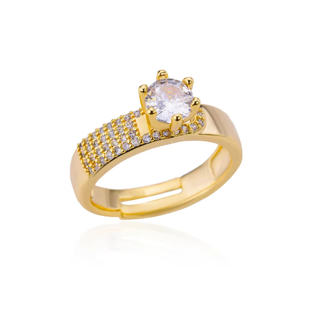 越境売れ筋 18K ゴールドメッキフルダイヤモンドチタン鋼色褪せないオープンリング女性用ジルコンリーフリング女性用ハイエンド
