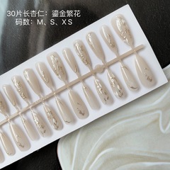 30片鎏金繁花穿戴美甲成品可拆卸假指甲長杏仁簡約法式貼片甲