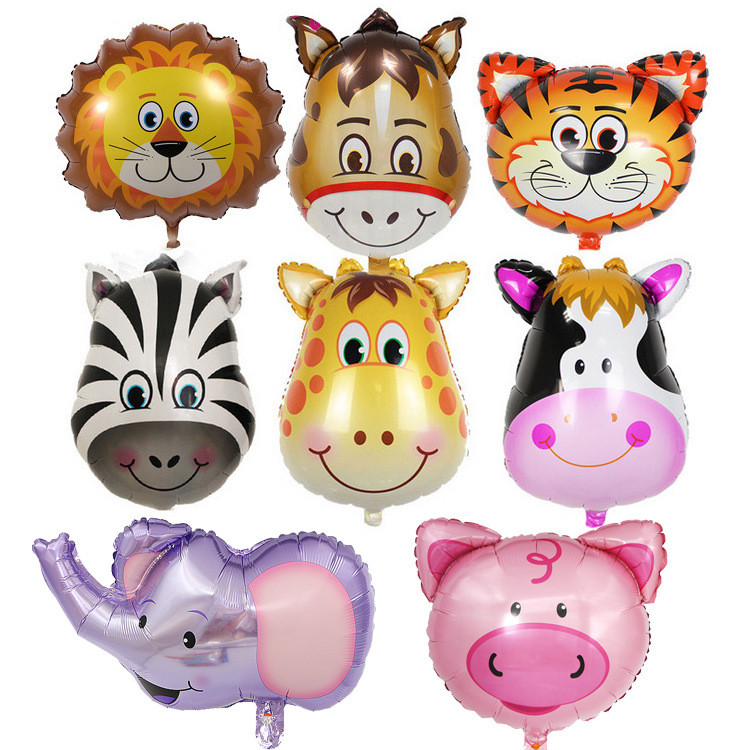 Jungle Party Decorations Cartoon Animal Head Aluminum Foil Balloons Including Lions, Tigers, Deer, Monkeys, and Other Animal Foil Balloons