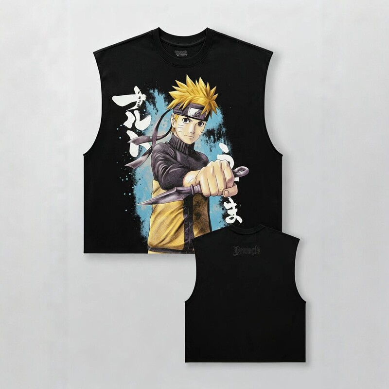 YOUNGLA collaboration with Naruto Shippuden: men's tank top with American street-style print, suitable for fitness and sports YOUNGLA collaboration with Naruto Shippuden: men's tank top with American street-style print, suitable for fitness and sports