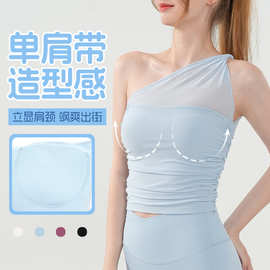 细肩带运动内衣女固定杯网纱跑步健身上衣防震美背外穿瑜伽背心女