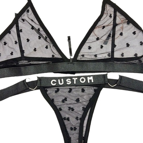Custom Lingerie Sexy Lace Heart Mesh Set Three-piece Bikini Two-piece Set