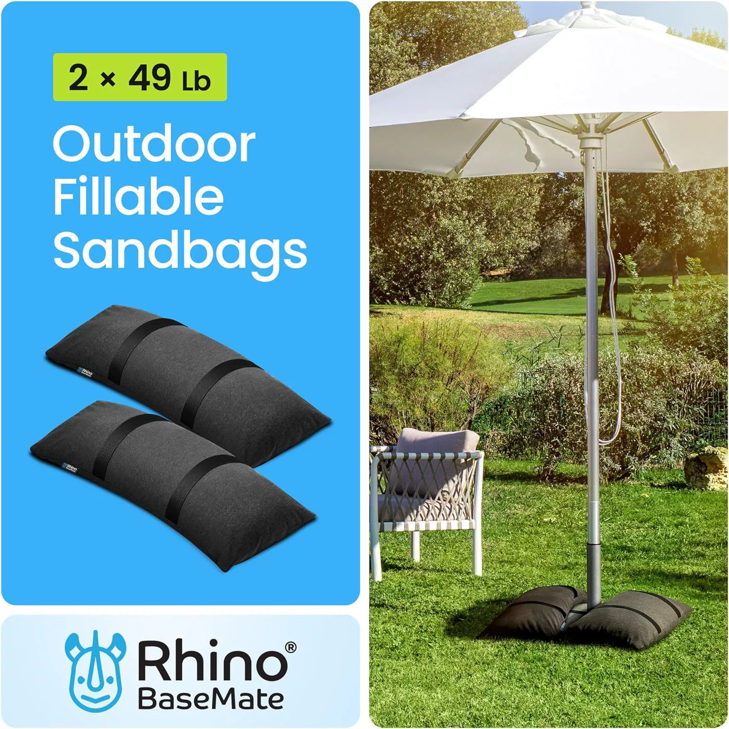 Beach umbrella, sandbag with umbrella holder