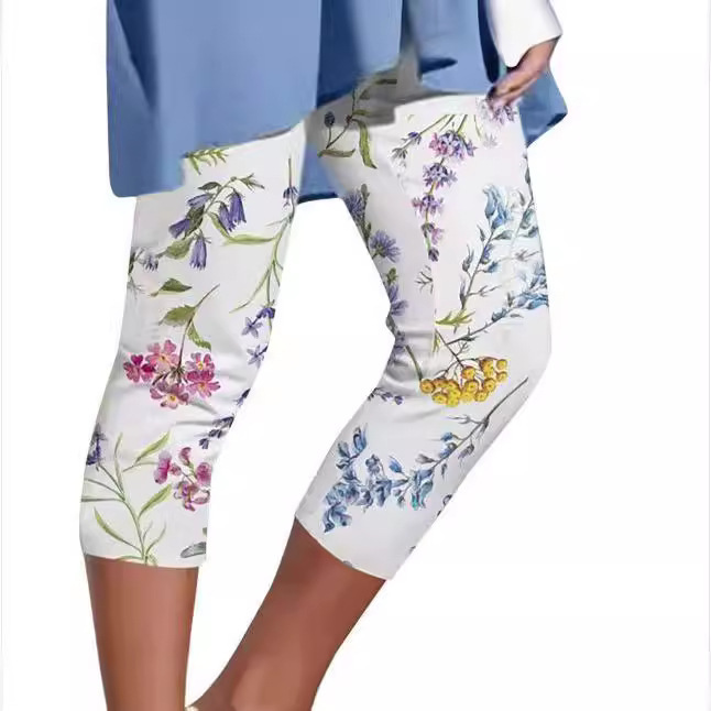 2024 Women's Summer Casual Stamped Waist Printed Pants Cropped Pants for Children